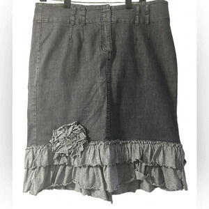 Attention Women’s Gray Denim Upcycled Skirt T-shirt Knit Trim Size 14
